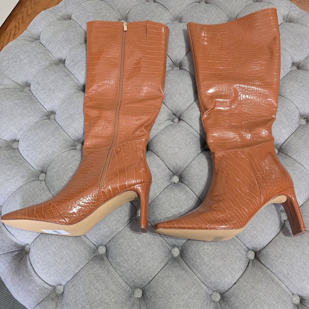 New York & Company Croc-Embossed Brown Heeled Boots